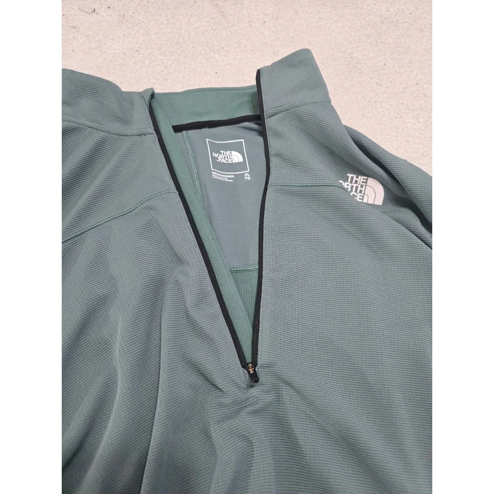 The North Face Mens‎ XL Blue Green Grid Fleece Quarter Zip Pullover Thumbholes